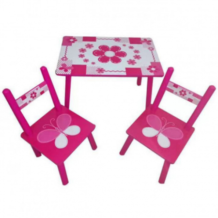 Camera copilului - Set masuta cu doua scaune pentru copii, din MDF, Roz cu alb, 59x39x40 cm