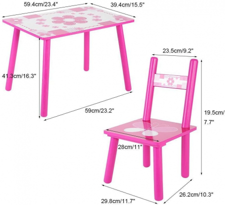 Set masuta cu doua scaune pentru copii, din MDF, Roz cu alb, 59x39x40 cm [2]