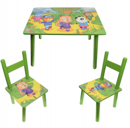 Set masuta cu doua scaune pentru copii, din MDF, verde, 59x39x40 cm [6]