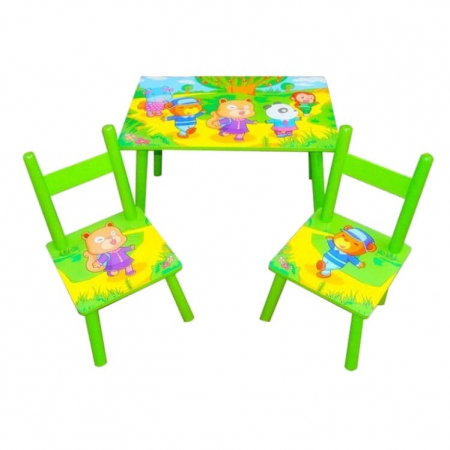 Camera copilului - Set masuta cu doua scaune pentru copii, din MDF, verde, 59x39x40 cm