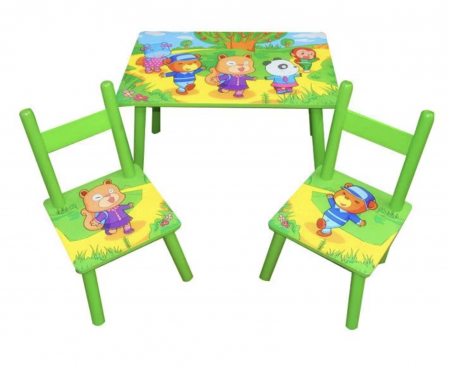 Camera copilului - Set masuta cu doua scaune pentru copii, din MDF, verde, 59x39x40 cm