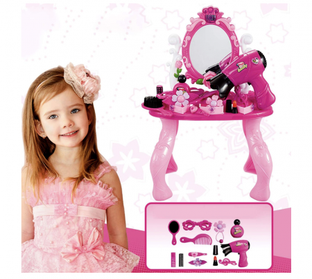 Set masuta de frumusete pentru copii, cu oglinda si accesorii, roz [4]