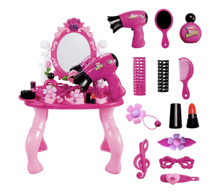 Jocuri si Jucarii - Set masuta de frumusete pentru copii, cu oglinda si accesorii, roz