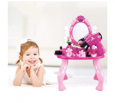 Set masuta de frumusete pentru copii, cu oglinda si accesorii, roz [6]