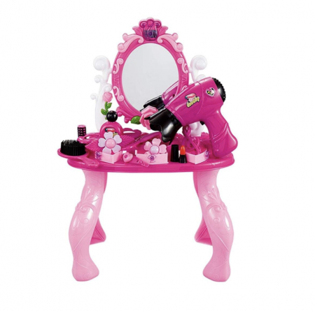 Jocuri si Jucarii - Set masuta de frumusete pentru copii, cu oglinda si accesorii, roz