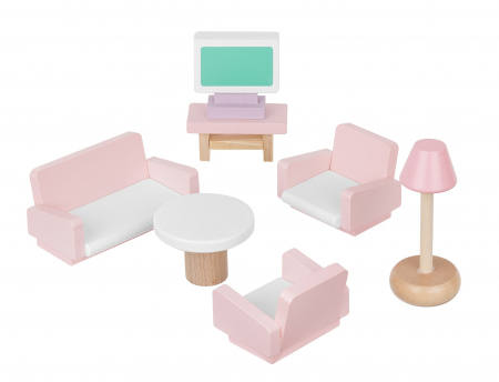 Set mobilier roz pentru casuta de papusi, 22 piese, din lemn [4]
