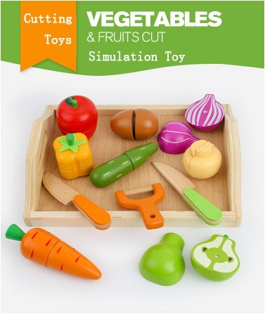 Set Montessori 12 Piese, Tavita cu legume si fructe de taiat, din lemn [2]