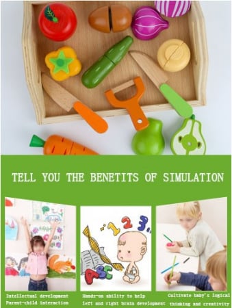 Set Montessori 12 Piese, Tavita cu legume si fructe de taiat, din lemn [4]