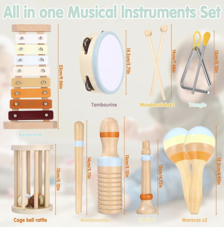 Set Montessori de 7 instrumente muzicale pentru copii, din lemn [9]