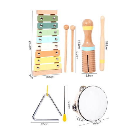 Set Montessori de 9 instrumente muzicale pentru copii, din lemn [6]
