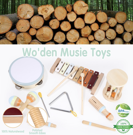 Set Montessori de 7 instrumente muzicale pentru copii, din lemn [6]