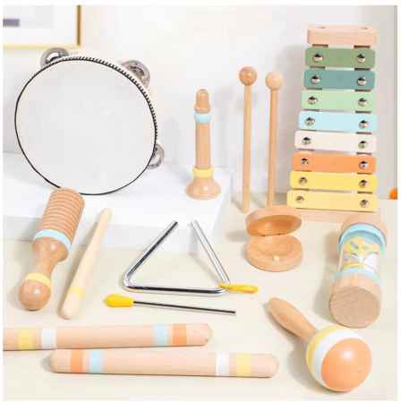 Artist - instrumente muzicale - Set Montessori de 9 instrumente muzicale pentru copii, din lemn