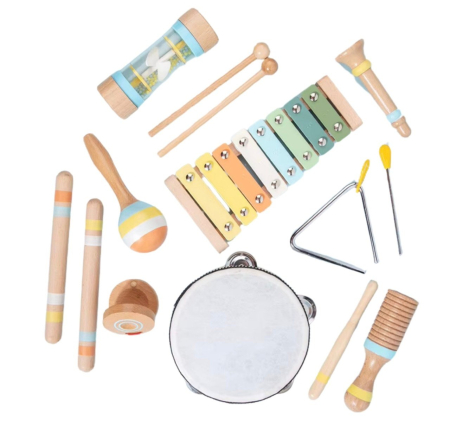 Artist - instrumente muzicale - Set Montessori de 9 instrumente muzicale pentru copii, din lemn
