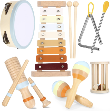Set Montessori de 7 instrumente muzicale pentru copii, din lemn [2]