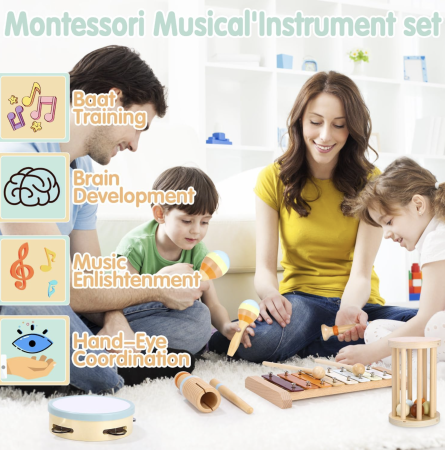 Set Montessori de 7 instrumente muzicale pentru copii, din lemn [8]