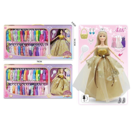Set Papusa Manechin Anlili Auriu Cu 36 Rochii De Schimb Garderoba Si Accesorii 3 Ani [2]