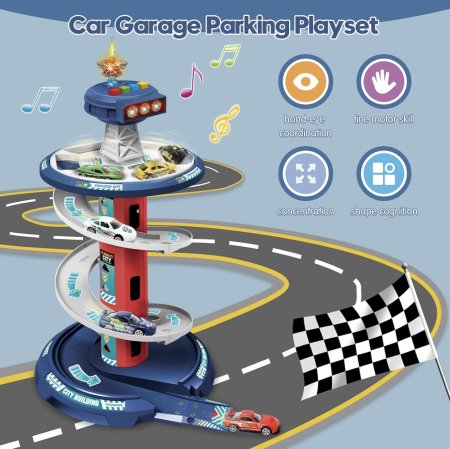 Garaj auto de politie cu pista circulara 3 nivele, sunete, covor si 3 masini, 3+ [4]