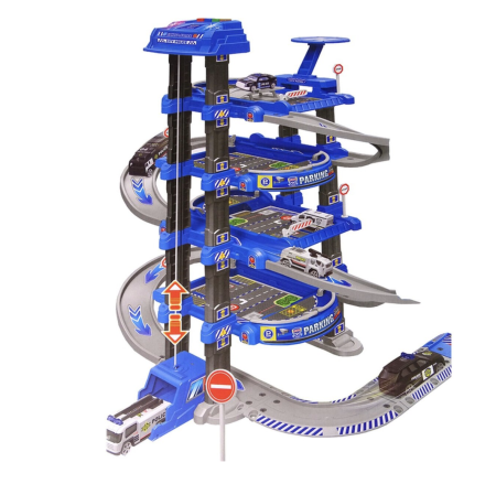 Set parcare politie de jucarie cu lift, lumini si covoras oras, 82 piese [4]