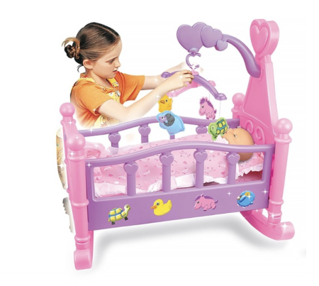 Jocuri si Jucarii - Set patut cu bebelus Sweet Baby cu sunete si accesorii, papusa 35 cm