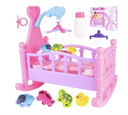 Jocuri si Jucarii - Set patut cu bebelus Sweet Baby cu sunete si accesorii, papusa 35 cm