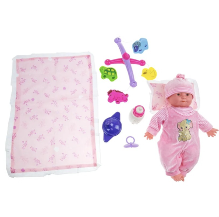 Set patut cu bebelus Sweet Baby cu sunete si accesorii, papusa 35 cm [4]