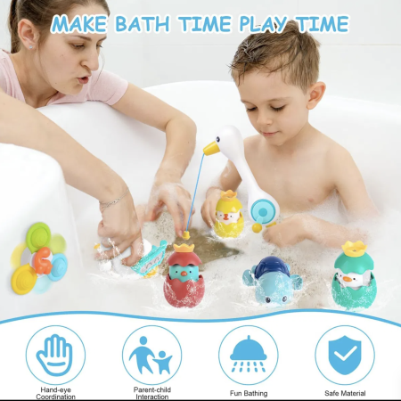 Set pescuit magnetic pentru baie Egreta cu jucarii plutitoare si plasa de depozitare [5]