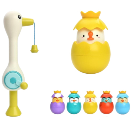 Jocuri si Jucarii - Set pescuit magnetic pentru baie Egreta cu jucarii plutitoare si plasa de depozitare