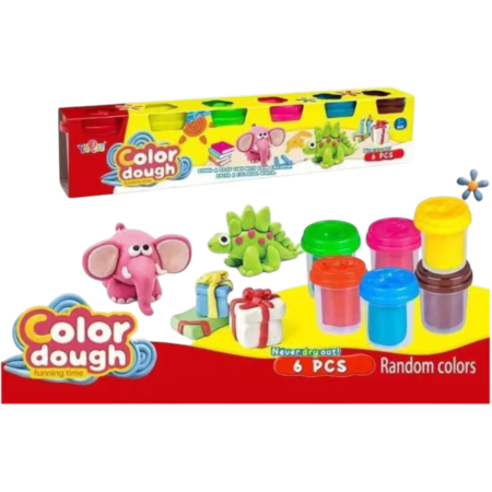 Plastilina, slime, nisip de modelat - Set Plastilina Colorata Color Dough cu 6 Recipiente