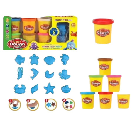 Plastilina, slime, nisip de modelat - Set Plastilina Colorata Color Dough cu 6 Recipiente si Forme Marine