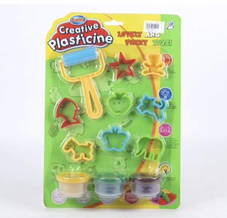 Plastilina, slime, nisip de modelat - Set de Plastilina cu Accesorii, 3 Borcane si 8 Forme de Decupaj