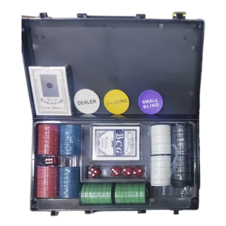 Jocuri si Jucarii - Set Poker 200 jetoane, 2 pachete carti, 4 zaruri, geamantan plastic
