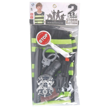 Set Politie Copii 9 Piese Vesta Arma Cu Sunete Lumini Catuse Baston 44x23 cm 6 Ani [3]