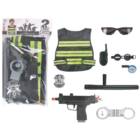 Jocuri si Jucarii - Set Politie Copii 9 Piese Vesta Arma Cu Sunete Lumini Catuse Baston 44x23 cm 6 Ani
