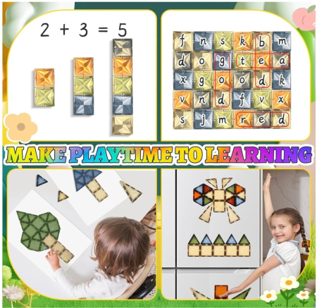 Set STEM 100 Piese Magnetice Transparente de Construit – Magnetic Tiles [8]