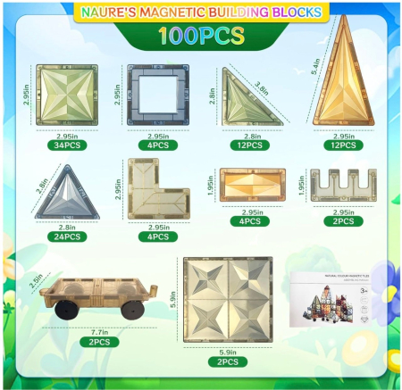 Set STEM 100 Piese Magnetice Transparente de Construit – Magnetic Tiles [6]