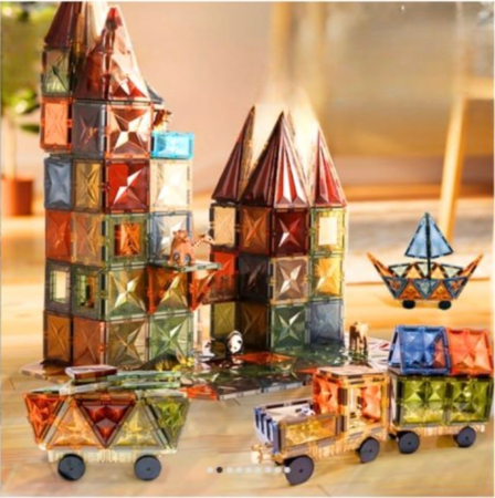 Seturi de constructie - Set STEM 50 Piese Magnetice Transparente de Construit – Magnetic Tiles