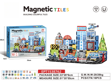 Set STEM Magnetic Tiles Police Station cu 53 piese magnetice pentru constructii [4]