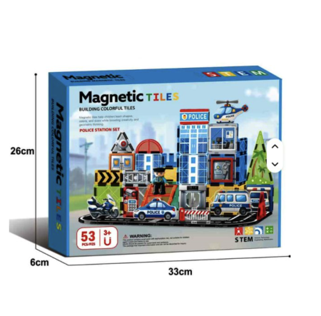 Set STEM Magnetic Tiles Police Station cu 53 piese magnetice pentru constructii [5]