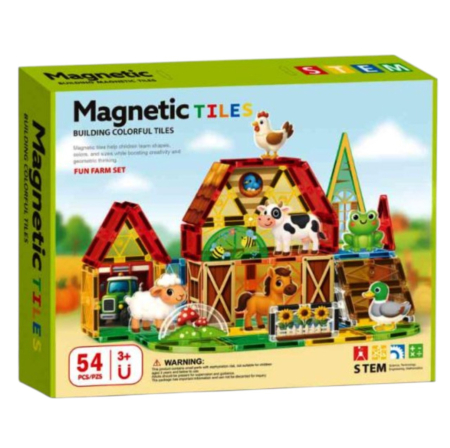 Jocuri si Jucarii - Set STEM Magnetic Tiles Fun Farm cu 54 piese magnetice pentru constructii
