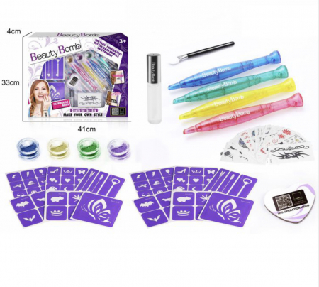 Jocuri si Jucarii - Set tatuaj cu sclipici pentru copii, Beauty Bomb cu 4 culori