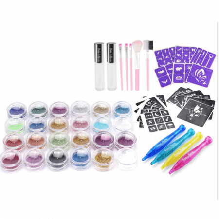Jocuri si Jucarii - Set tatuaj cu sclipici pentru copii, Beauty Bomb, cu 24 culori