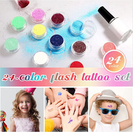 Jocuri si Jucarii - Set tatuaj cu sclipici pentru copii, Beauty Bomb, cu 24 culori