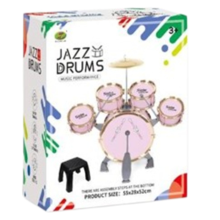 Set 5 Tobe Roz Pentru Copii Jazz Drum Cu Cinel Scaun Si Pedala Plastic ABS 3 Ani [6]