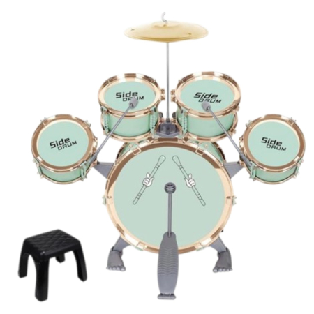 Jocuri si Jucarii - Set 5 Tobe Verde Pentru Copii Jazz Drum Cu Cinel Scaun Si Pedala Plastic ABS 3 Ani