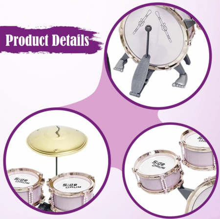Set 5 Tobe Roz Pentru Copii Jazz Drum Cu Cinel Scaun Si Pedala Plastic ABS 3 Ani [2]
