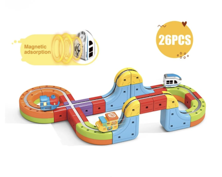 Vehicule de jucarie - Set Tren cu Circuit Magnetic 3D Modular 26 Piese