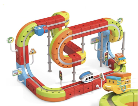 Jocuri si Jucarii - Set tren cu circuit magnetic 3D, traseu modular de construit, 98 piese, 3-8 ani