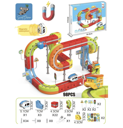 Set tren cu circuit magnetic 3D, traseu modular de construit, 98 piese, 3-8 ani [5]