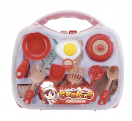 Jocuri si Jucarii - Set ustensile de gătit pentru copii - 15 piese, roz