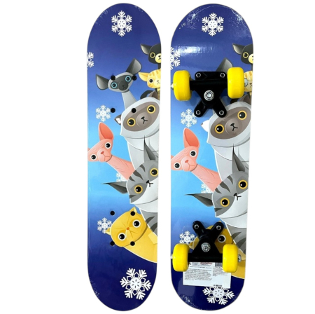 La plimbare - Skateboard pentru Copii, din Lemn, 60 cm - Pisici Albastru